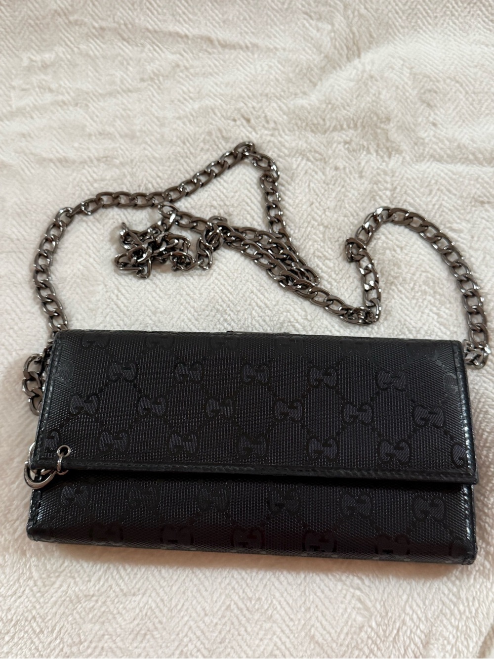 Gucci black GG monogram canvas long wallet
